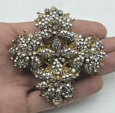 RARE Vintage Stanley Hagler NYC Maltese Cross Brooch Large Rhinestone Pin Signed picture