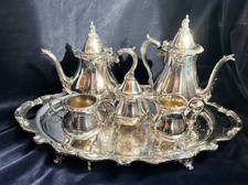 Vintage Wallace 6 Pc Silver Plate Tea & Coffee Service Set w/ Footed Tray 11002 picture