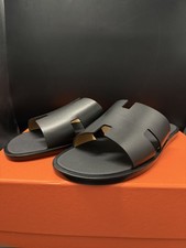 Hermes Izmir Sandal Men’s 44 US 10 Leather Black Slides Classic Style Slippers picture