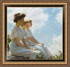 Hand Painted Oil Painting Reproduction Three Women Sitting Outdoor Vintage Art picture
