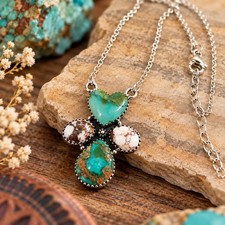 Royston & Wild Horse Turquoise Sterling Silver Heart Cluster Necklace 18
