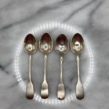 Set of 4 Antique J. Anderson Coin Silver Fiddle Spoons – Edwardian Sterling picture