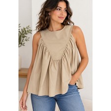 Heyson Sleeveless Cotton Babydoll Tank Top Khaki Tan Boho Peplum picture