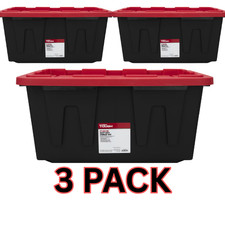 Hyper Tough 27 Gallon Storage Bin Snap Lid Plastic Container 3 Pack picture
