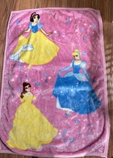 RARE Vintage Disney Princess Baby Pink Blanket – Snow White, Cinderella & Belle picture