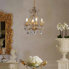 Antique Gold 4-Light French Country Chandelier with Crystal Beads for Home picture