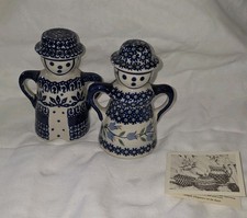 Bolesławiec Unikat Figural Male/Female Salt/Pepper Shakers Stoneware Pottery 5
