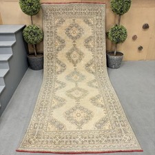 Beige and Gray Ushak Vintage Dining Room Rug, Medallion Rug, 4.7 x 11.5 ft, Turk picture