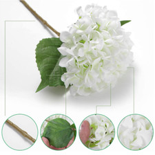 EZFLOWERY 5 Pcs Artificial Silk Hydrangea Flowers 18'' Bouquet Arrangement White picture
