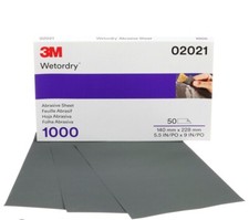 3M 02021 2021 Wetordry Abrasive Sandpaper 1000 Grit Paint Buff Car Repair (50ct) picture