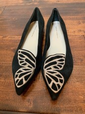 Sophia Webster Black Suede Bibi Butterfly Embroidered Flats, Size 9.5 | 40 picture
