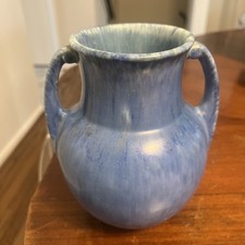 Roseville Tourmaline blue 2 handled ceramic vase Antique picture