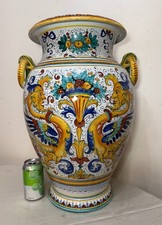 Monumental antique handmade Italian majolica painted terracotta GP pottery vase picture