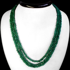 ATTRACTIVE RARE 3 STRAND 318.00 CTS NATURAL FACETED EMERALD BEADS NECKLACE (RS) picture