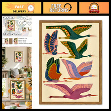 Colorful Bird Wall Art - Vintage Flying Heron Canvas Print, Mid Century Modern D picture