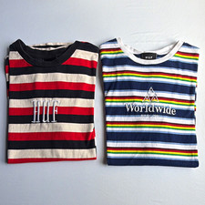 HUF Men’s Lot of 2 tshirts Men’s Medium Crew Neck Striped Embroidered Logo picture
