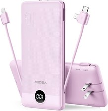 Portable Charger Built-in Cables and AC Wall Plug, USB C Power Bank 10000mAh picture