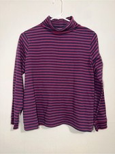 L.L. Bean Navy and Pink Striped Mock Neck Long Sleeve picture