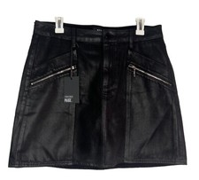 Paige Aideen High Rise Mini skirt Coated Black Sheen Zipper Pockets Size 31 Goth picture
