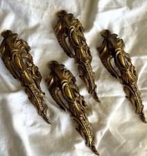 Set 4 Antique Gilt Metal Furniture Mounts French Louis XV Rococo Appliques AM 6” picture