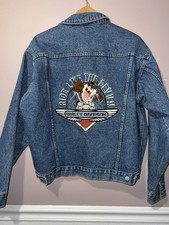 VINTAGE 2000 Y2K HARLEY DAVIDSON EMBROIDERED x TAZ LOONEY TUBES JEAN JACKET  picture