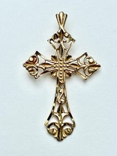 Vintage Michael Anthony MA 14K 2g Gold Filigree Cross Pendant Signed 85 Large picture