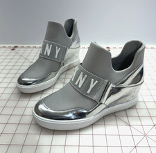 DKNY Cosmos Sneaker Size 8 Silver Bling Wedge Shoes NWOT Display SlipOn HighHeel picture