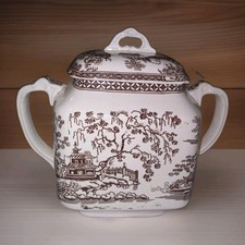 Antique John Meir & Son Ironstone Sugar Bowl Kirkee Brown RARE English Cottage picture