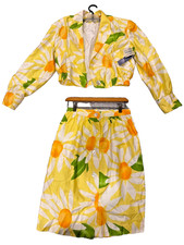 Vintage 80s 90s Charlotte Neuville Yellow Daisy Floral 2Pc Skirt Suit Sz 12 NWT picture