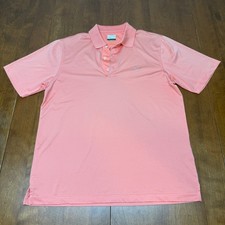 Greg Norman Play Dry Men's Golf Polo Coral Pink Micro Dot Performance Shirt picture