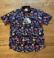 RSVLTS Ron Swanson Parks & Rec Graphic Button Up Shirt Men's XXL Navy NWT picture