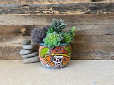 Handcrafted MINI 3-4” Talavera Clay Planter Day of The Dead Katrina Hand Painted picture