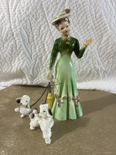 SONSCO Lady w/Two Poodles Green Dress Raised Roses & Leaves 8.25