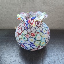  Vintage Murano Fratelli Toso Millefori Art Glass Ruffle Rim Vase 4