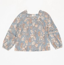 LC Lauren Conrad Women's Large Blue Floral Striped Puff Sleeve Blouse picture