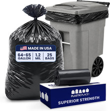 64-65 Gallon Black Trash Bags, Heavy Duty Toter Can Liners, Tear picture