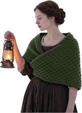 L'VOW Knitted Sontag Shawl Triangle Sweater Wrap for Women Tribal Celtic Shawl picture