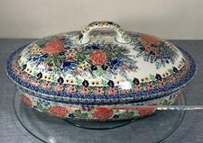 NEW Polish Pottery Covered Oval Baking Dish Unikat 3735 T. Liana Enchanted Haven picture