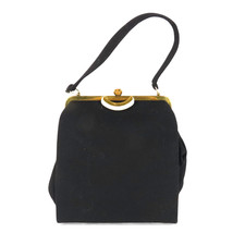 Vtg Ingber Black Wool FRAME TOP PURSE Bag Pearlized Brass Lever Clasp Satchel picture