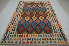 7x10 ft Blue Afghan Hand Woven Wool Reversible Kilim Rug 6'7
