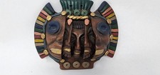 Exquisite Vintage Mexican Folk Art Terracotta Aztec Mayan Multi Face Wall Mask  picture