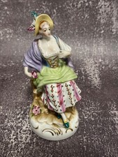 Vintage Porcelain Renaissance Lady Figurine Sitting on Stump 6.75