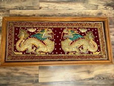 Vintage Burmese Thai Kalaga Tapestry Metallic Beaded Embroidery Dragons Large picture