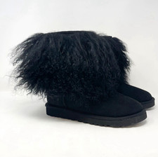 RARE UGG Australia 1875 Women’s Black Suede Shearling Boots US 7 Y2K picture