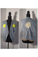 Vintage K Mart Handmade Denim Vest Upcycled Jeans, Embellishments,  Women's M/L picture
