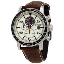 Citizen Brycen Men's Eco-Drive Ivory Chronograph Leather Watch - CA0649-06X NEW picture