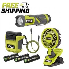 Ryobi Essentials Bundle (Compact light, 3-port charger/power pack, fan + gift🎁 picture