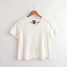 white sweater knit crochet trim pure cotton tee picture