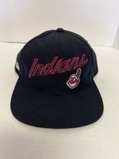Vintage Black Cleveland Indians Sports Specialties Script Side Logo Snapback Hat picture