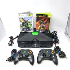 Original Microsoft Xbox 8GB Console Black W/2 Controllers, Halo 1 & 2, Cords picture